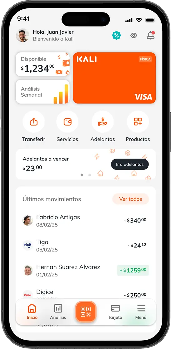 KALI mobile app interface