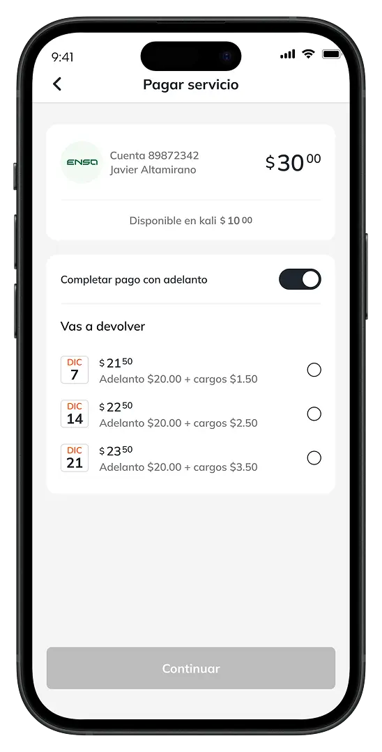 KALI mobile app interface